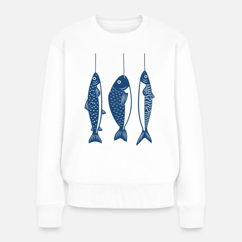Fische am Haken - Frauen Premium Bio Pullover - Weiß