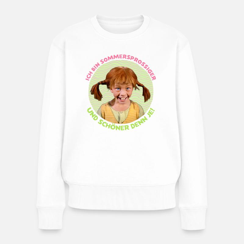 Pippi Langstrumpf Sommersprosiger Schöner Denn Je - Frauen Premium Bio Pullover - Weiß