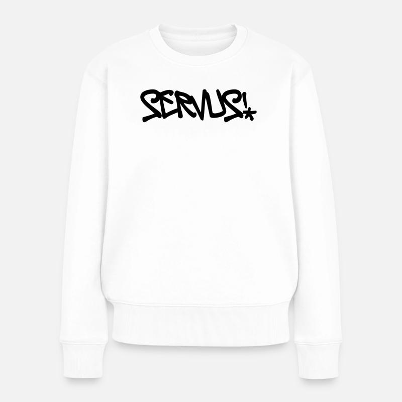 Servus, Gruß, Dialekt, bayrisch, Bayern - Frauen Premium Bio Pullover - Weiß