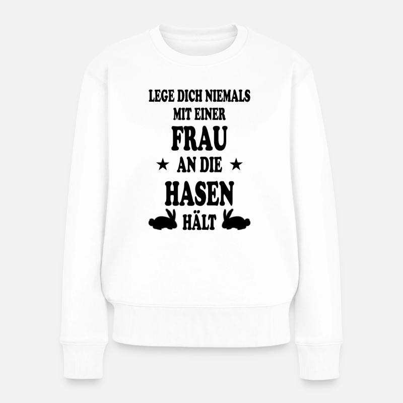 Hasen Lustiges Design Hase Mädchen Frau Geschenk - Frauen Premium Bio Pullover - Weiß