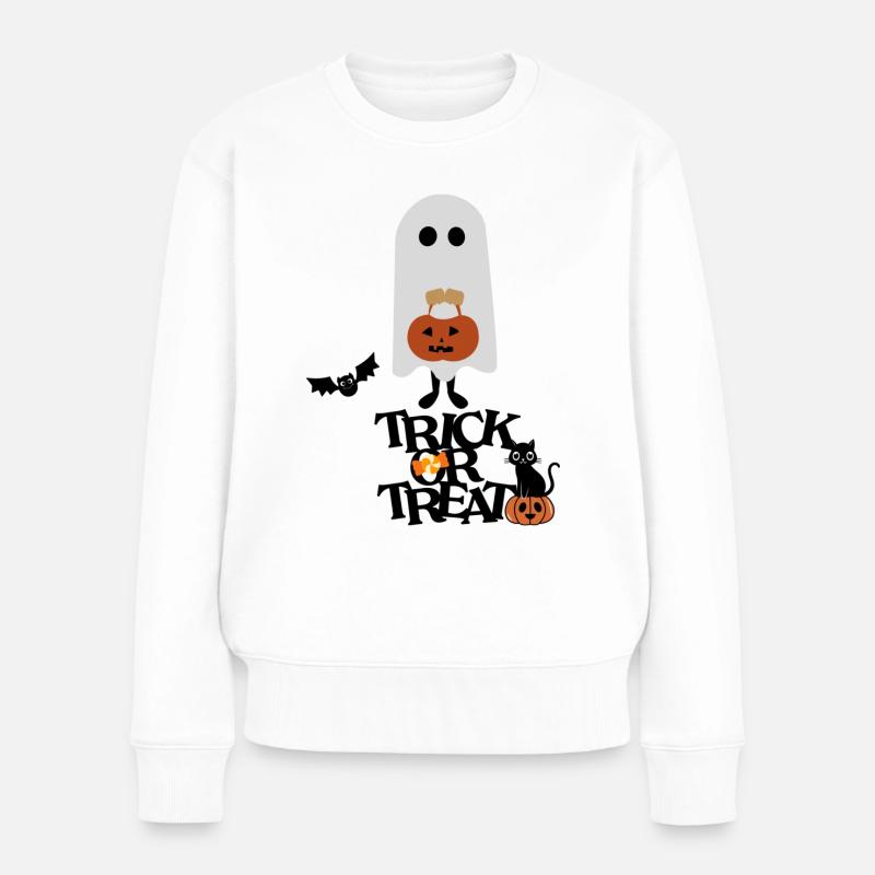 Trick or Treat Ghost - Frauen Premium Bio Pullover - Weiß