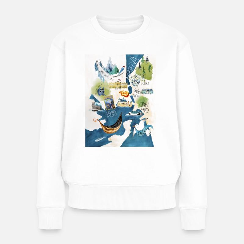 Illustrer le plan de la ville d’Oslo en souvenir - Pull Premium bio Femme - blanc