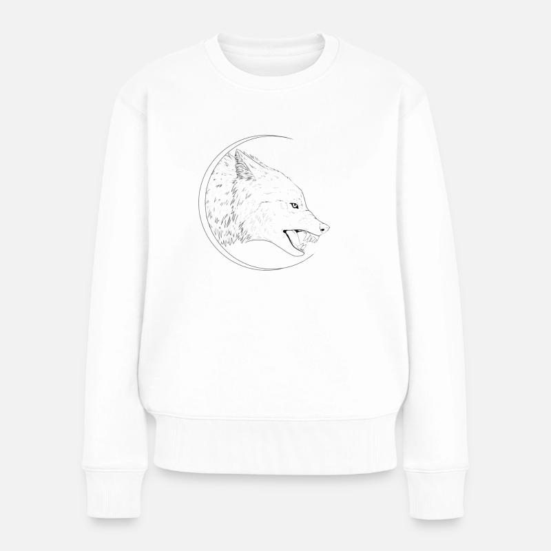 Wolf im Mond - Frauen Premium Bio Pullover - Weiß