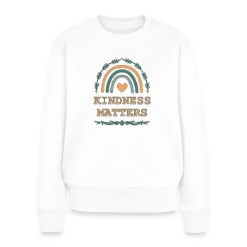 KINDNESS MATTERS - Frauen Premium Bio Pullover - Weiß - Vorne - Julia (174cm)