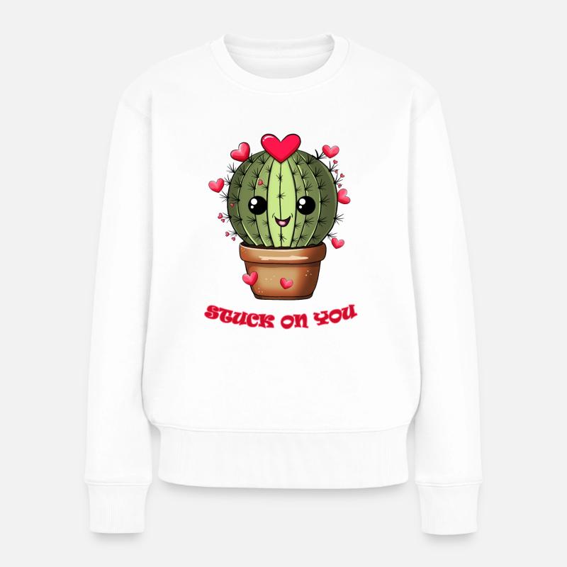 Kaktus Love Stuck on you - Frauen Premium Bio Pullover - Weiß