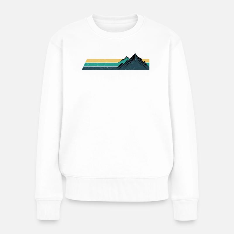 Rétro montagne coucher de soleil rayures - Pull Premium bio Femme - blanc