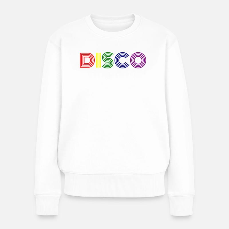 Disco Neon Streifen Retro - Frauen Premium Bio Pullover - Weiß