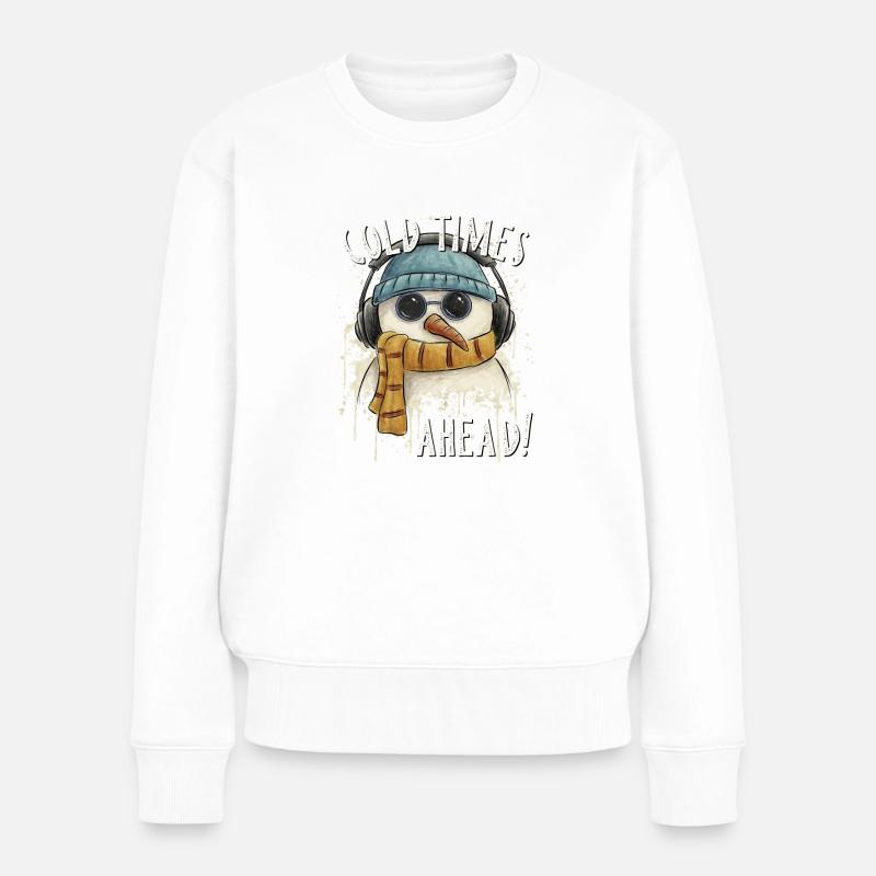 Es wird kalt, Leute! Ironisch cooler Schneemann - Frauen Premium Bio Pullover - Weiß