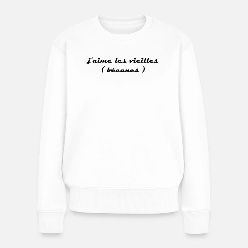 j aime les vieilles bécanes noir - Pull Premium bio Femme - blanc