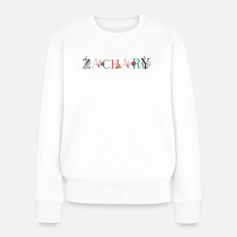 Art du nom ZACHARY avec des fleurs brodées - Pull Premium bio Femme - blanc