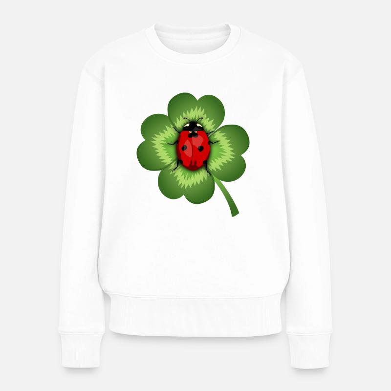 Kleeblatt und Marienkäfer - Frauen Premium Bio Pullover - Weiß