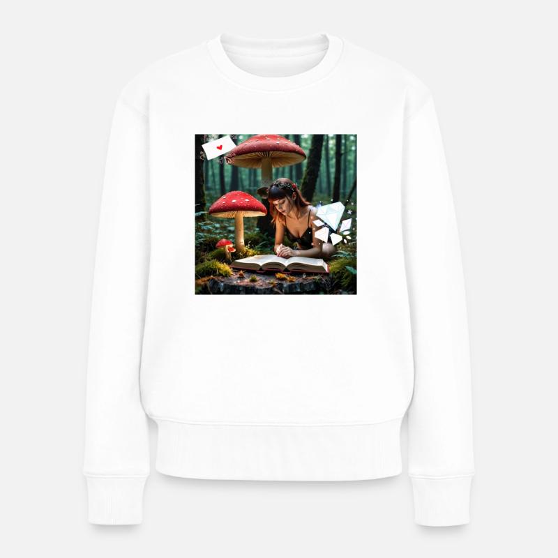 Lesen im Zauberwald. - Frauen Premium Bio Pullover - Weiß
