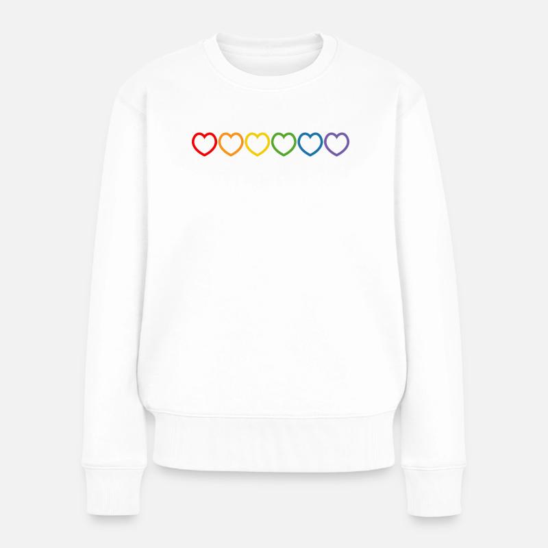 Regenbogenherzchen outline - Frauen Premium Bio Pullover - Weiß