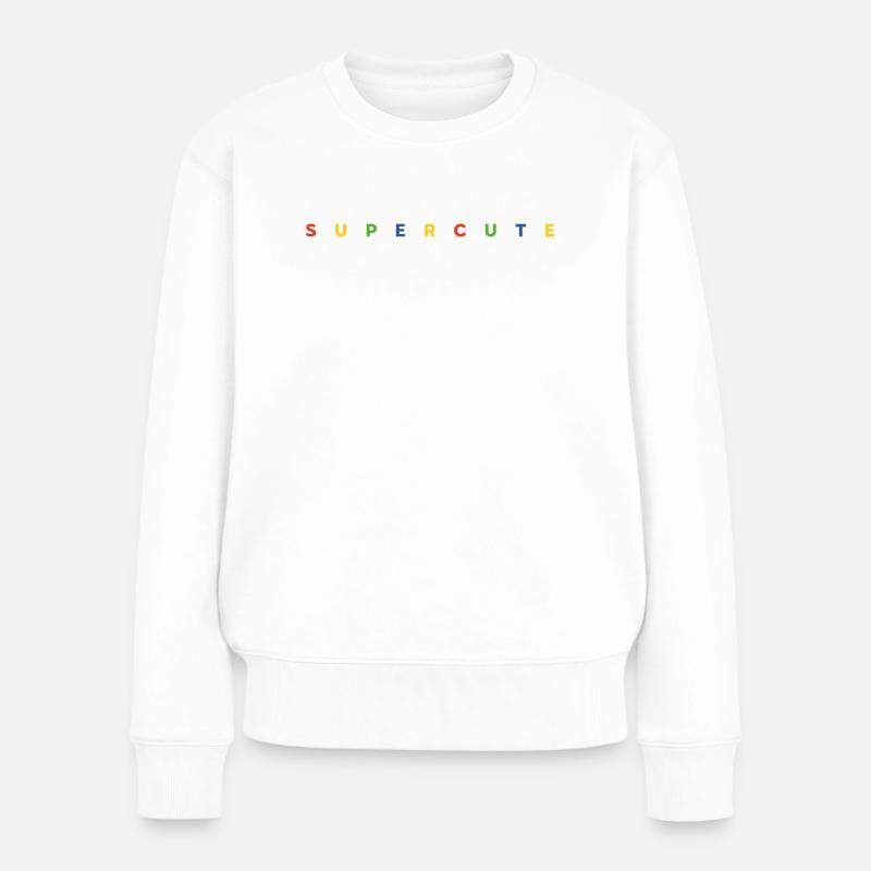 supercute Schriftzug mit bunten Buchstaben - Frauen Premium Bio Pullover - Weiß