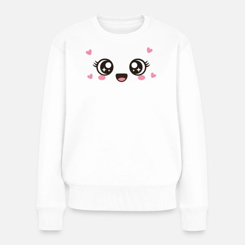 Kawaii Süsse Augen - Frauen Premium Bio Pullover - Weiß