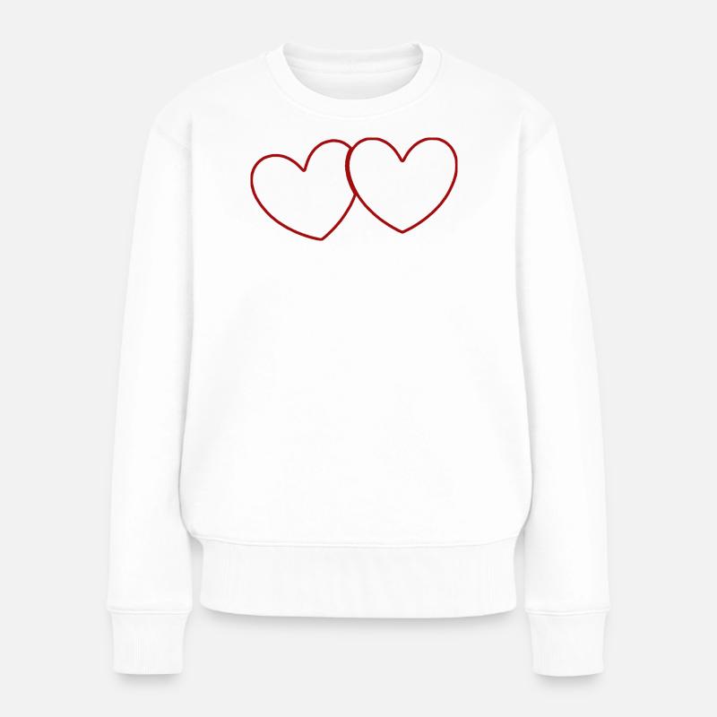 2 rote Herzen Herz Geschenk Valentinstag - Frauen Premium Bio Pullover - Weiß