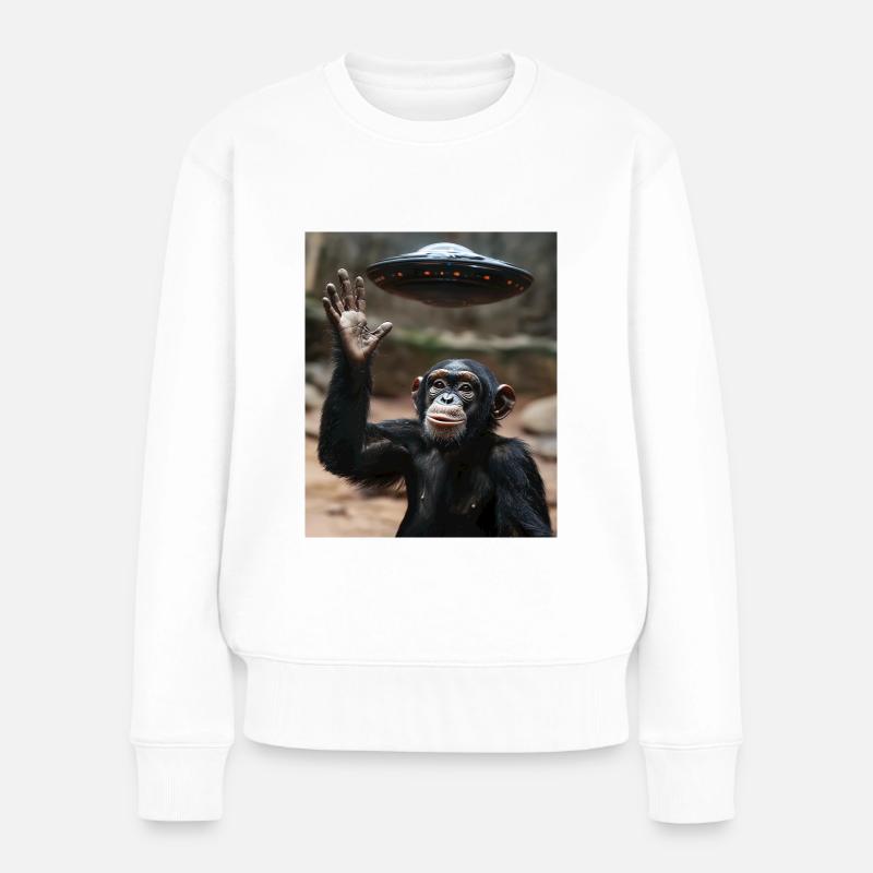 Schimpanse Affe UFO - Frauen Premium Bio Pullover - Weiß