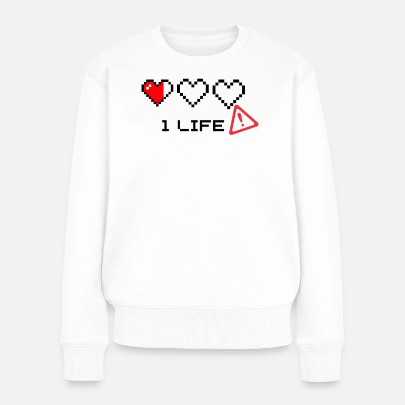 Pixelherz und Warnsymbol Duo - Frauen Premium Bio Pullover - Weiß