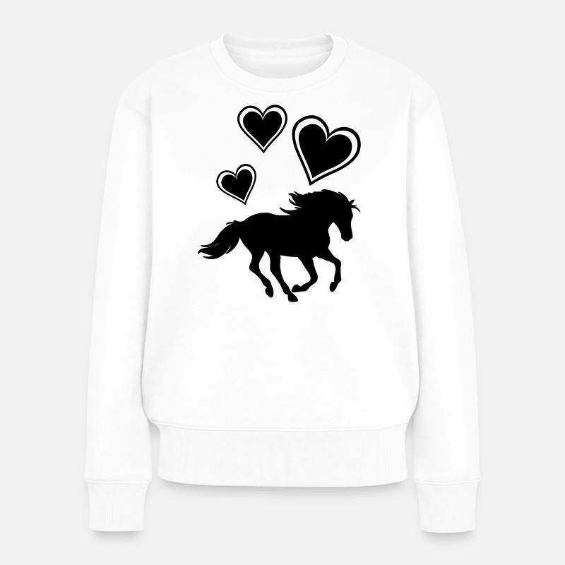Pferd Herzen - Frauen Premium Bio Pullover - Weiß