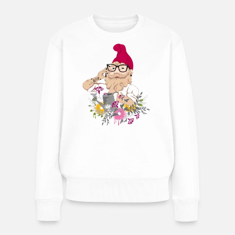 Ein Gartenzwerg als Hipster mit Brille und Tattoos - Frauen Premium Bio Pullover - Weiß