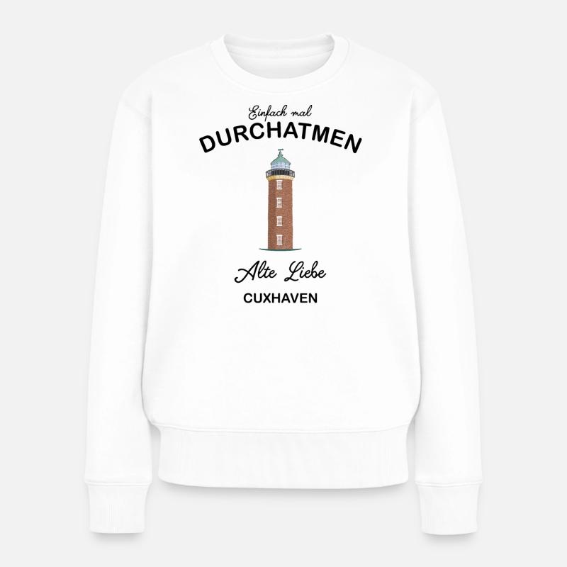 Cuxhaven, Hamburger Leuchtturm an der Alten Liebe - Frauen Premium Bio Pullover - Weiß