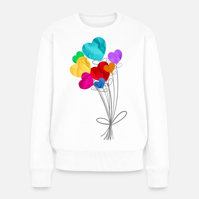 Strauß herzförmiger Luftballons - Frauen Premium Bio Pullover - Weiß
