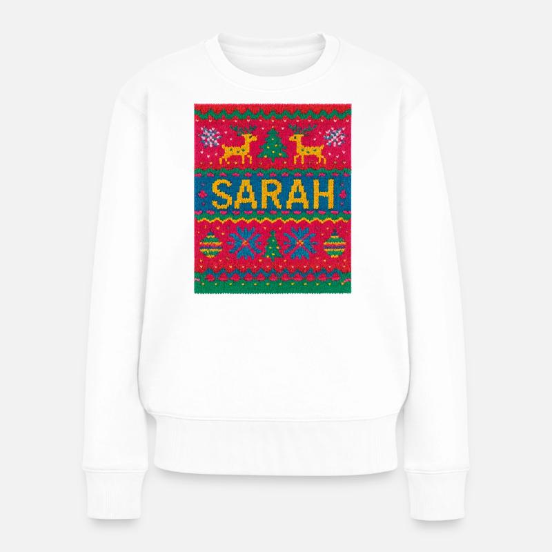 Sarah Weihnachts-Strick-Fußabtreter - Frauen Premium Bio Pullover - Weiß