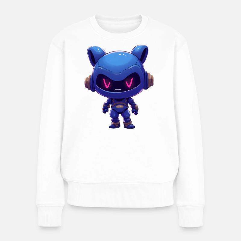 Neonblauer Roboterhelm - Frauen Premium Bio Pullover - Weiß