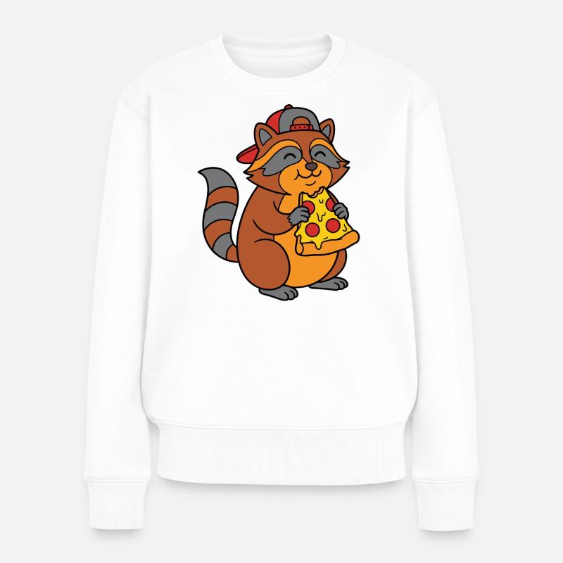 Lustiger Waschbär isst Pizza Müll Panda Geschenk - Frauen Premium Bio Pullover - Weiß
