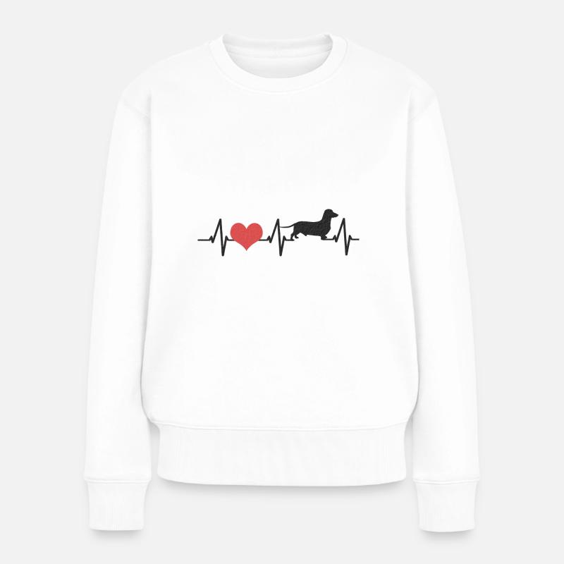 Hund Vierbeiner Dackel Herzschlag Geschenk Liebe - Frauen Premium Bio Pullover - Weiß
