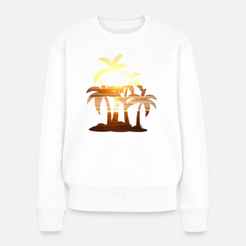 Sonnenuntergang Palmen Sommer - Frauen Premium Bio Pullover - Weiß