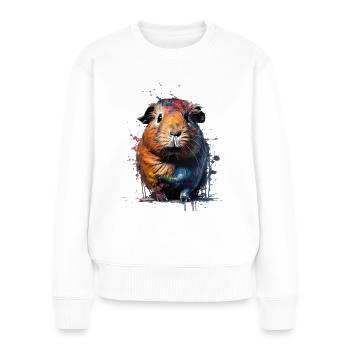 Cochon d’Inde à l’aquarelle avec une peinture colorée - Pull Premium bio Femme - blanc - Devant - Julia (174cm)