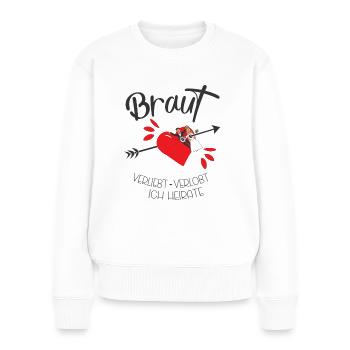 Braut mit Pfeil verliebt verlobt ich heirate - Frauen Premium Bio Pullover - Weiß - Vorne - Julia (174cm)