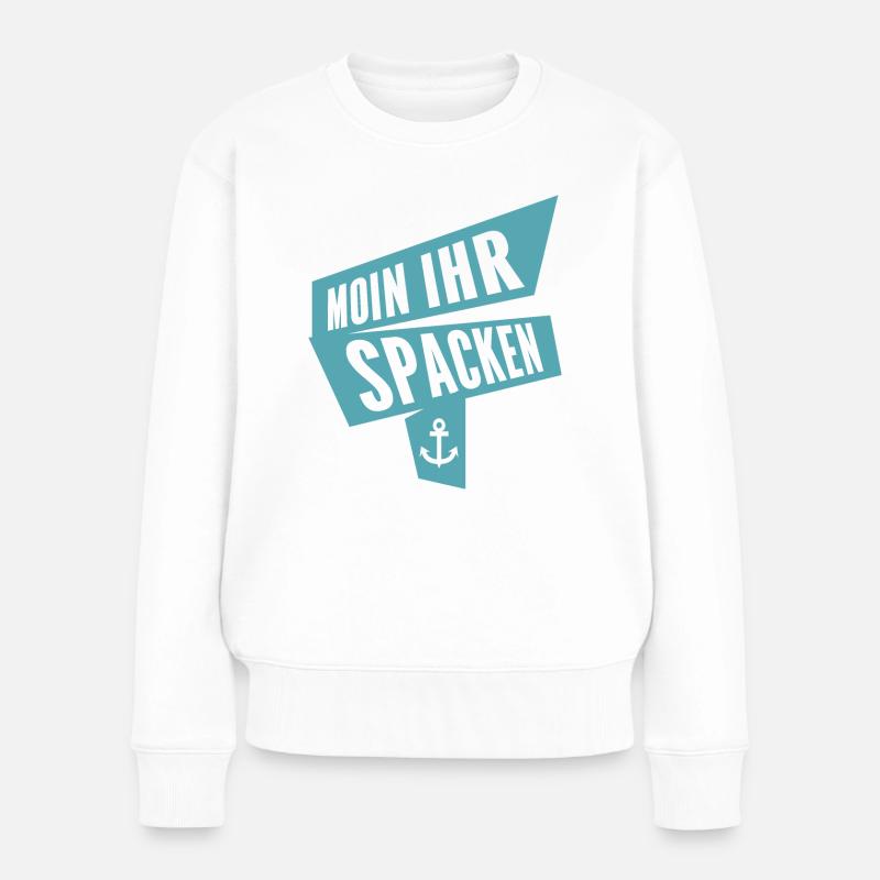 Moin Ihr Spacken Küste Anker - Frauen Premium Bio Pullover - Weiß