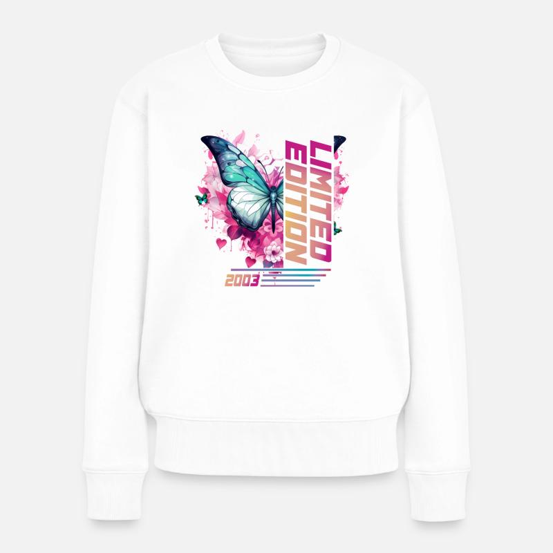 Geburtstag, 21 Jahre Frauen 2003 Schmetterling - Frauen Premium Bio Pullover - Weiß