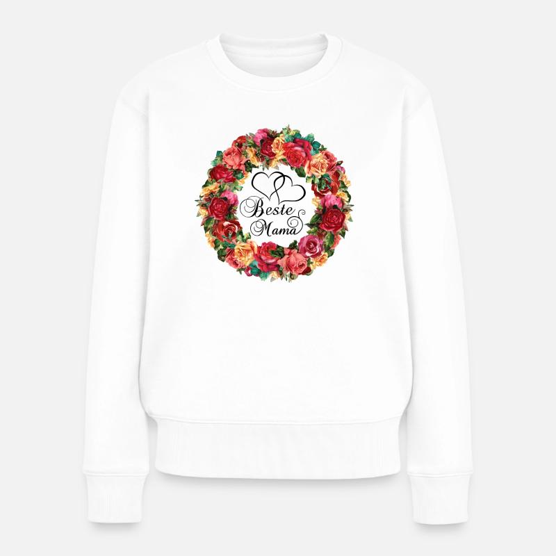 Beste Mama Herz Blumen Rosen Muttertag Geschenk - Frauen Premium Bio Pullover - Weiß
