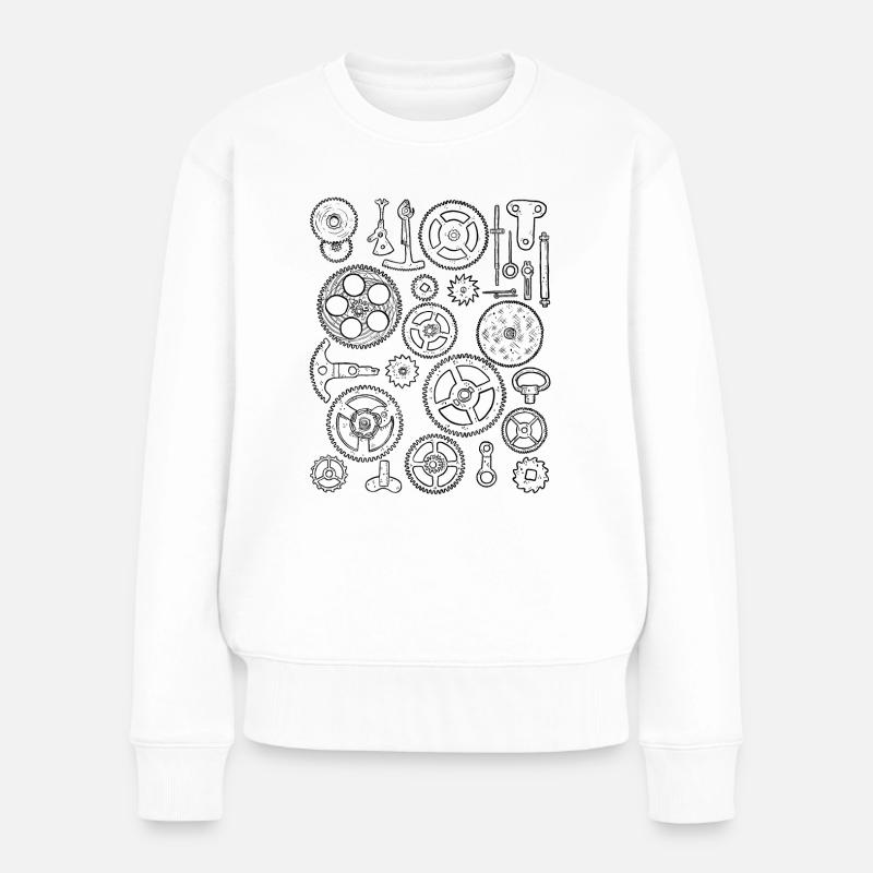 Uhr Einzelteile Uhrteile Zahnrad Mechanik Uhrwerk - Frauen Premium Bio Pullover - Weiß
