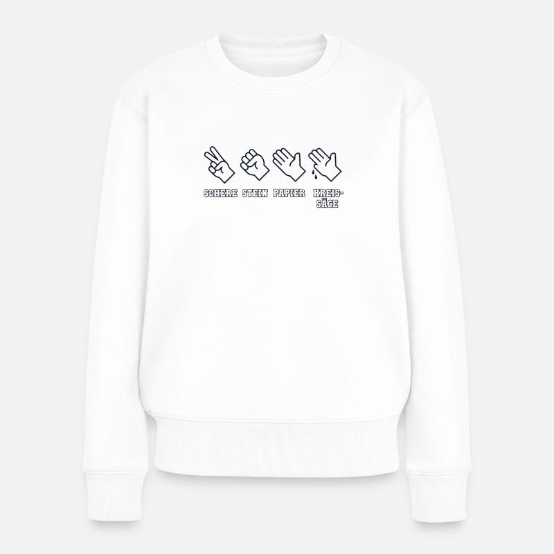 Schere Stein Papier Kreissäge Schreiner Carpenter - Frauen Premium Bio Pullover - Weiß