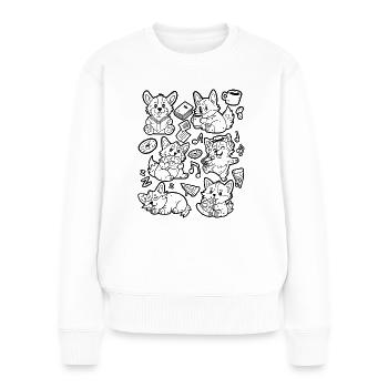 Corgi Doodle: Kaffee, Pizza, Donut, Musik, Buch - Frauen Premium Bio Pullover - Weiß - Vorne - Julia (174cm)