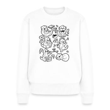 Otter Doodle : Café, Pizza, Donut, Lecture, Musique - Pull Premium bio Femme - blanc - Devant - Julia (174cm)