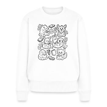 Bücher lesen: Capybara, Fuchs, Corgi, Otter - Frauen Premium Bio Pullover - Weiß - Vorne - Julia (174cm)