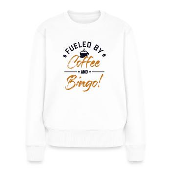 Angetrieben von Kaffee und Bingo Caller Daubers - Frauen Premium Bio Pullover - Weiß - Vorne - Julia (174cm)