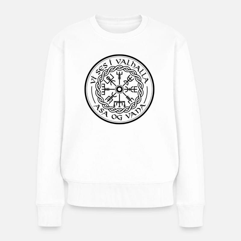 Vegvisir Vikinger Walhalla Spruch Kompass - Frauen Premium Bio Pullover - Weiß