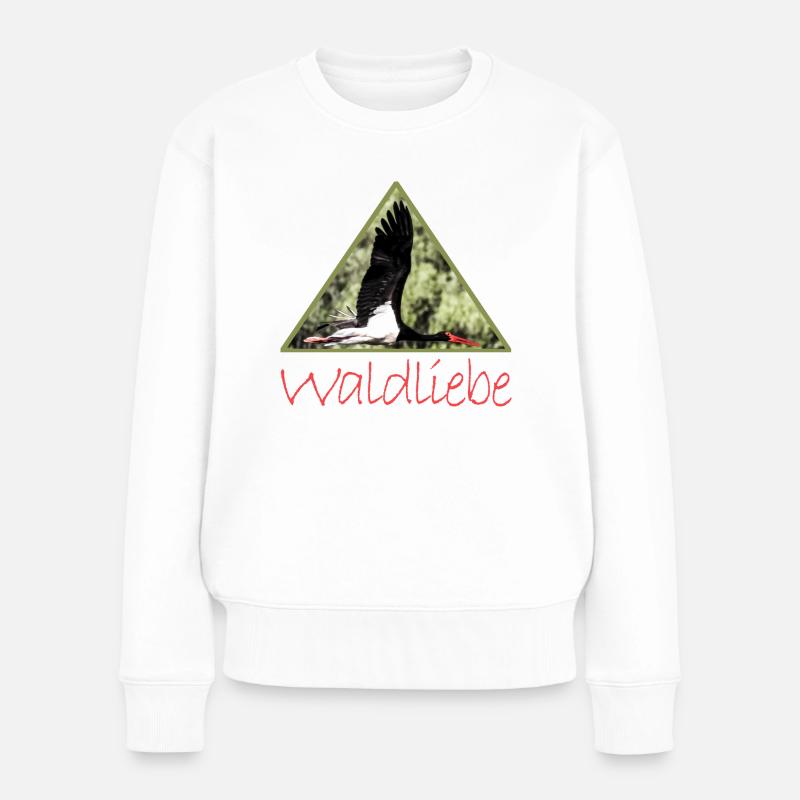 wald 8 waldliebe mit schwarzstorch - Frauen Premium Bio Pullover - Weiß
