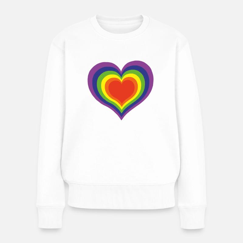 Herz Regenbogenfarben - Frauen Premium Bio Pullover - Weiß