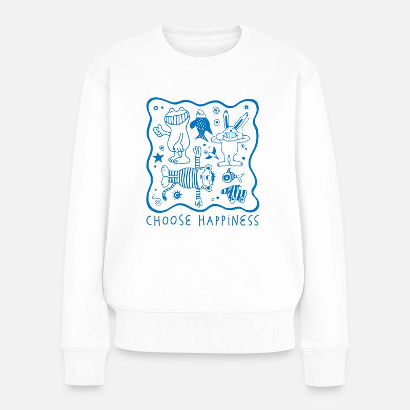 Janosch Choose Happiness Blaues Design - Frauen Premium Bio Pullover - Weiß