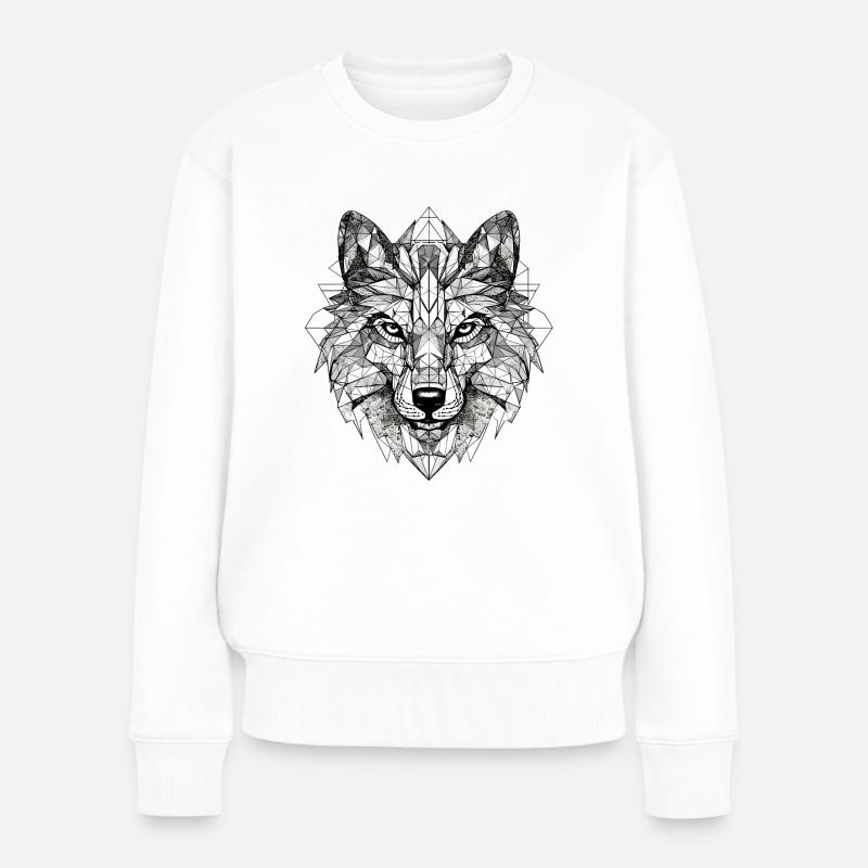 Wolf Geometrisch - Frauen Premium Bio Pullover - Weiß