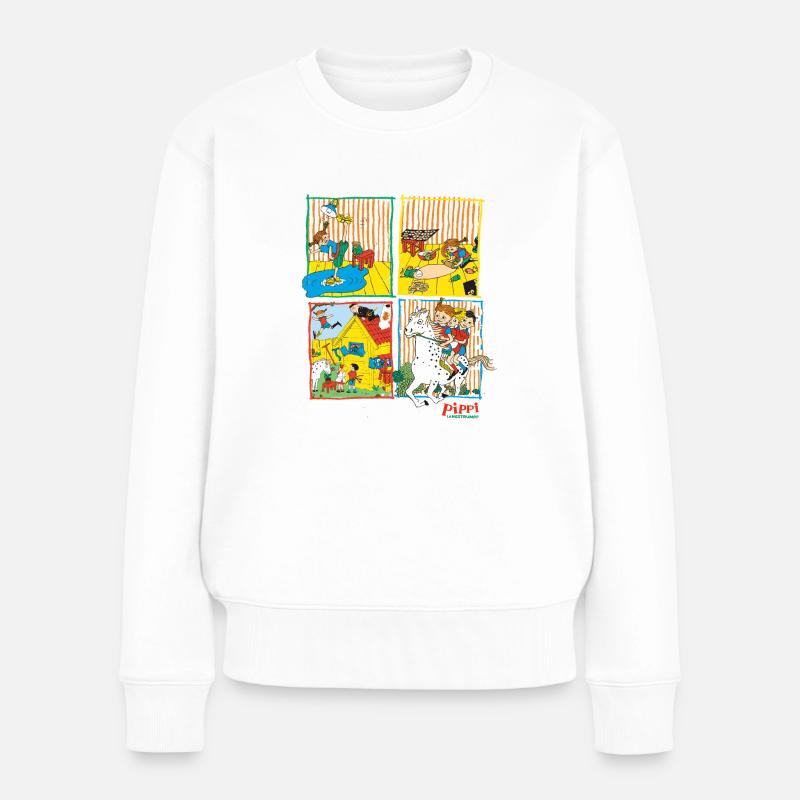 Pippi Langstrumpf Und Ihre Freunde Kacheln - Frauen Premium Bio Pullover - Weiß
