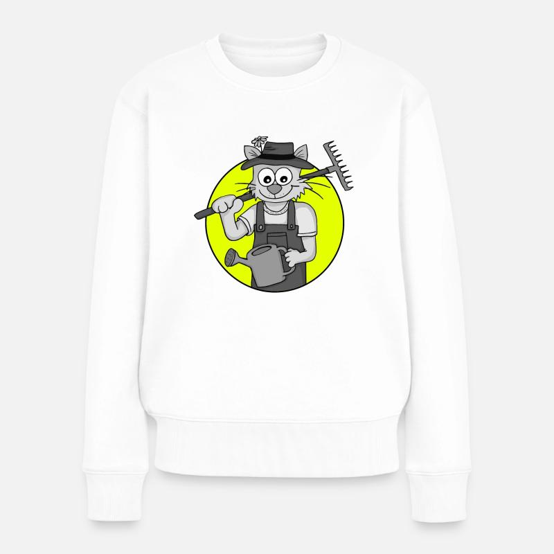Retro Gärtner-Katze - Frauen Premium Bio Pullover - Weiß