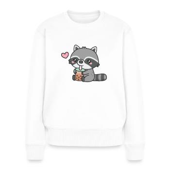 Cute Raccoon Loves Boba Tea - Women's Premium Organic Jumper - white - Front - Julia (174cm)